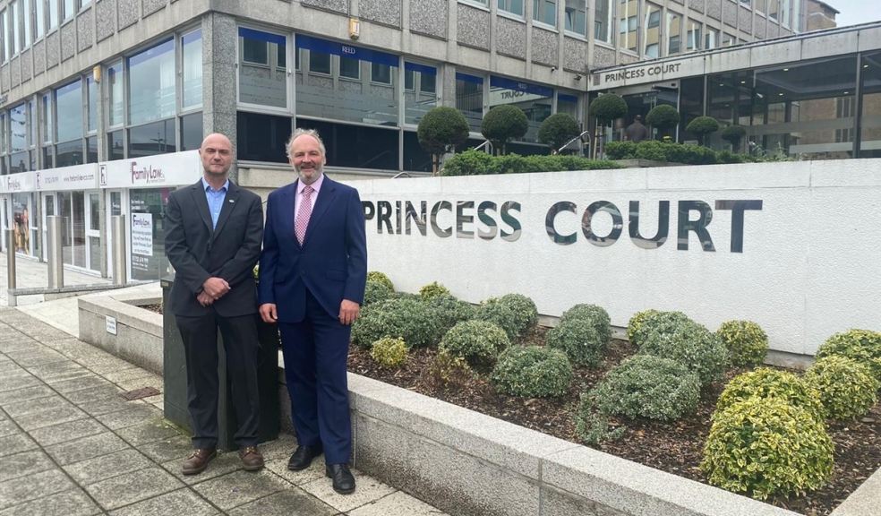Two directors from The Family Law Company outside Princess Court in Plymouth