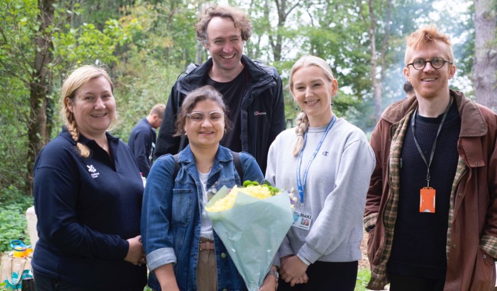 Lucy Hartman (student with flowers), Abi Brown (right student), Annie Winsland (Saltram - left), Ben Wright (BA Illustration course leader - right), Phil Trenerry (BA Illustration tutor - centre)