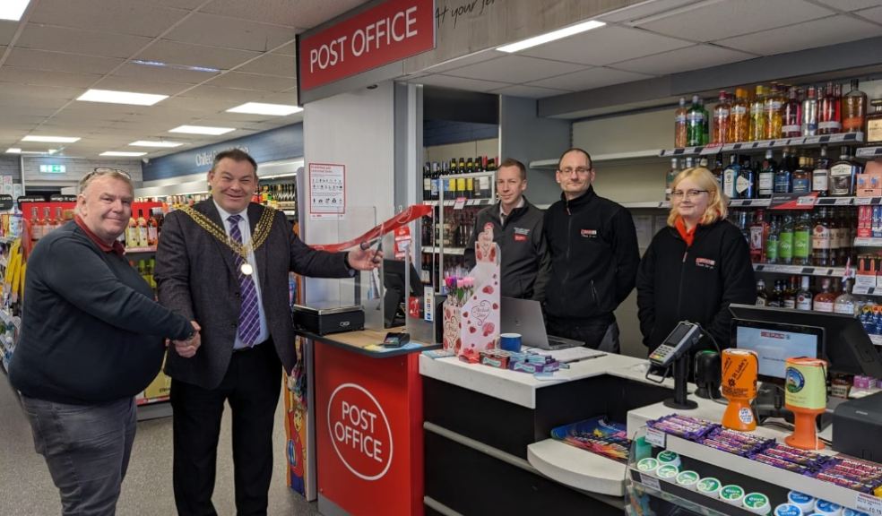 Opening of Upland Drive Post Office: Lord Mayor of Plymouth Cllr Mark Shayer with Greg Gardner who jointly owns the new Post Office with Mark Vinnicombe (not pictured).