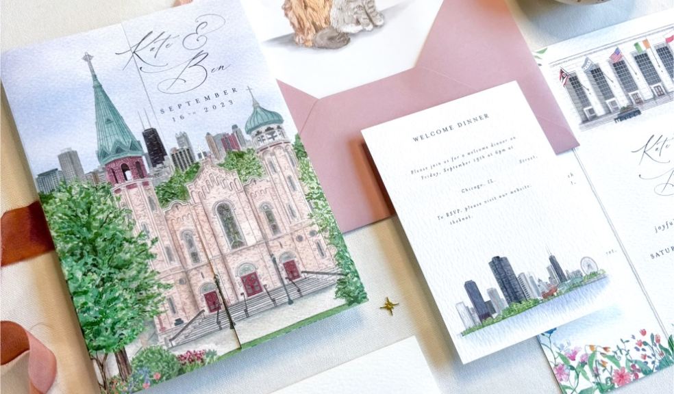 luxury watercolour wedding stationery dog illustration