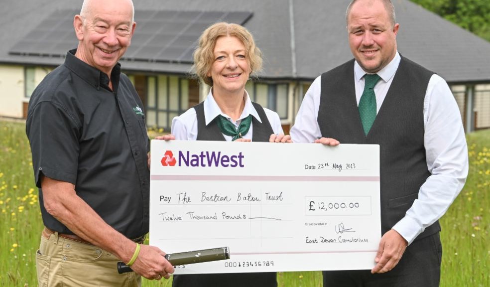 Photo: Alan Rowe MBE with Katherine Ohlsen and Craig Mounty from East Devon Crematorium