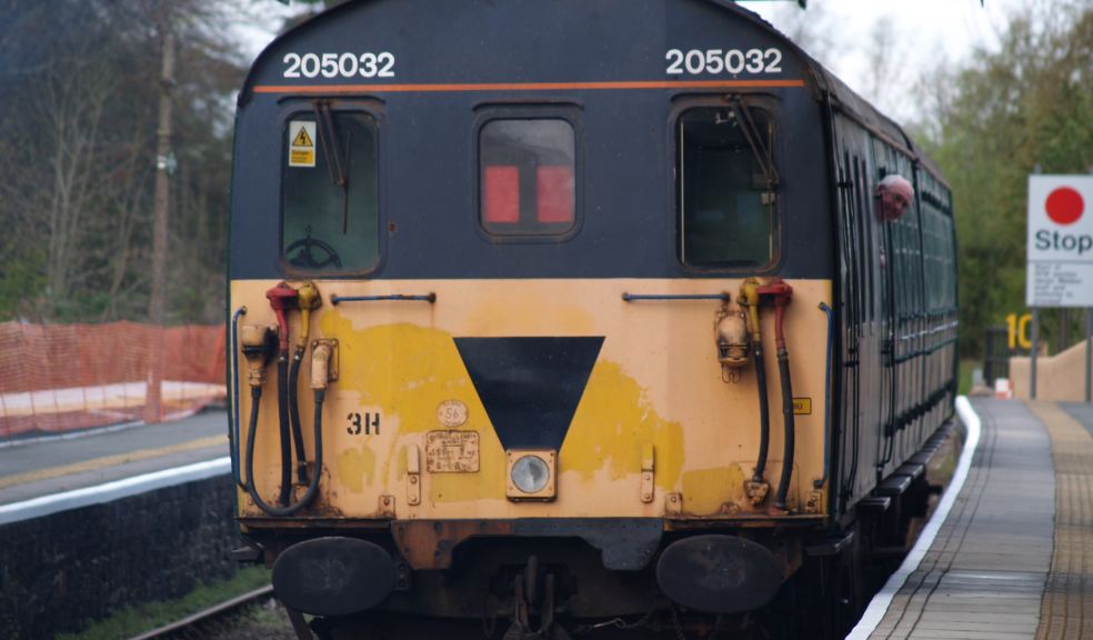 A train arriving at Okehampton Station