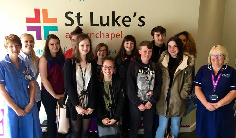 Photo caption: Students from Ridgeway School Health and Social Care with staff at St Lukes Hospice in Turnchapel.