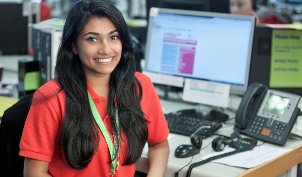 Ambalica Joyce one of a number of Plymouth University students helping on the Clearing call centre