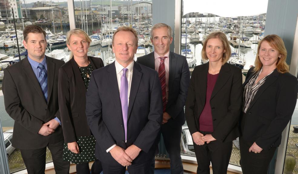 New appointments: Stuart Cowen, Plymouth office Managing Partner (third left) with (left to right) Justin Gliddon, Jemima Fox, Ian Pring, Katie Skea and Holly Bedford.