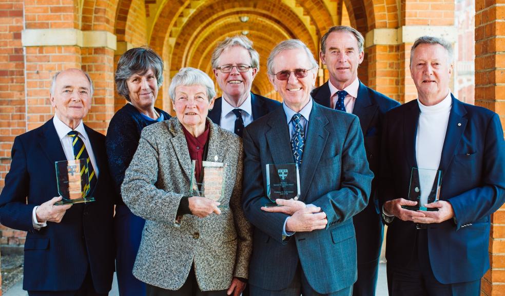 L-R: Dr Francis Warner, Dr Judy Evans, Elizabeth Llewellyn-Smith, The Rt Hon Lord Justice Rupert Jackson, Professor Keith Bowen, Major General Buster Howes, Sir John Daniel