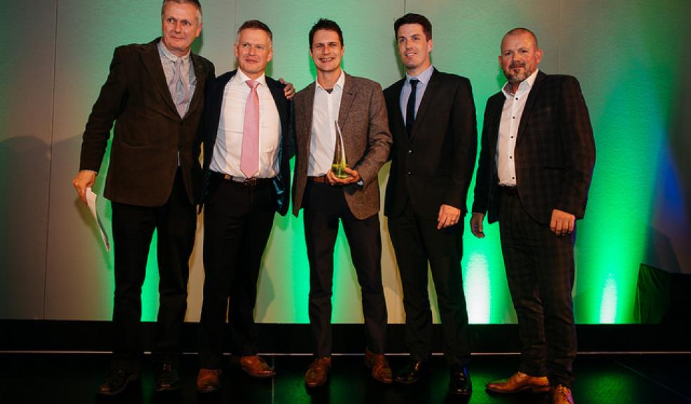 Left to right: Matt Harvey, Poet and Host; Alistair Macpherson, Plymouth Energy Community; Paul Elliot, Plymouth Energy Community; Lee Richards, Plymouth Energy Community; Steve Atkins, Southern and Scottish Electricity Networks, Sponsor