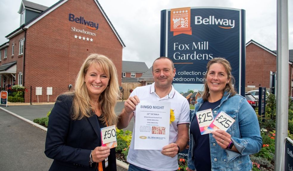 Rachel, James and Kim standing in Bellway’s Fox Mill Gardens development sales office, in Willand. Photo: Bellway.