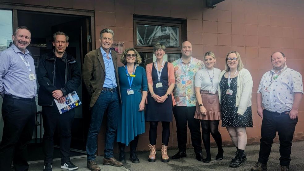 L-R: Sam Hay, Matt Vizard, Ben Bradshaw, Alfie Palmer (Devon NHS Partnership Trust) and members of staff from The Moorings.