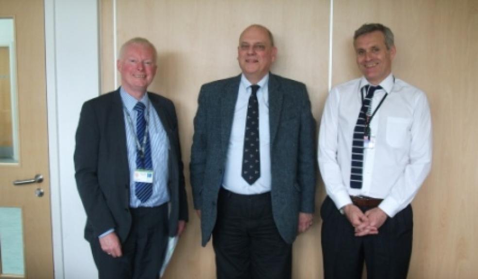 MEP Giles Chichester (centre) with Head Teacher Cliff Richards (left) and Citizenship Teacher Jon Spree (right)