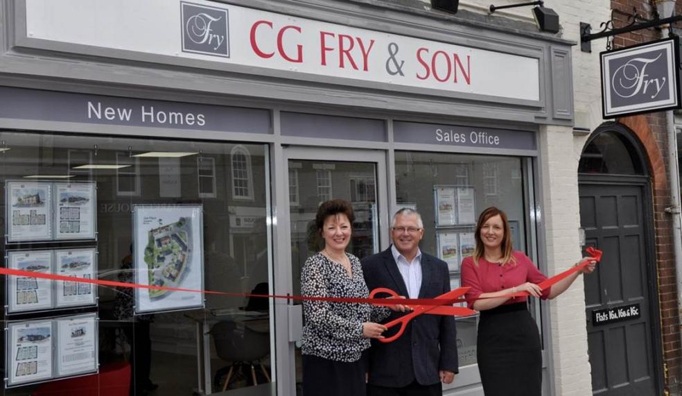 Photography by Glen King PR: Caroline Hill – Sales & Marketing Director / Kevin Murch – Construction Director and Annabel Legg – Sales & Marketing Manager – C G Fry & Son open new sales office in Bridport