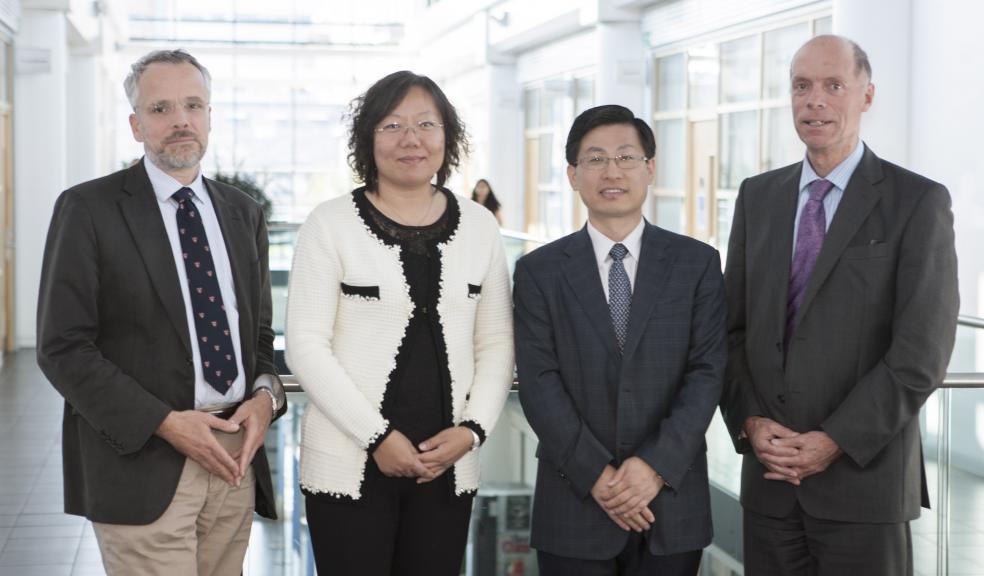 L-R: Professor Oliver Hanemann, Associate Dean Research, PUPSMD, Dr. Kai Yang, Director of Education and Professor Yuxing Bai, Dean, both of the School of Stomatology, Capital Medical University, and Professor Robert Sneyd, Dean, PUPSMD