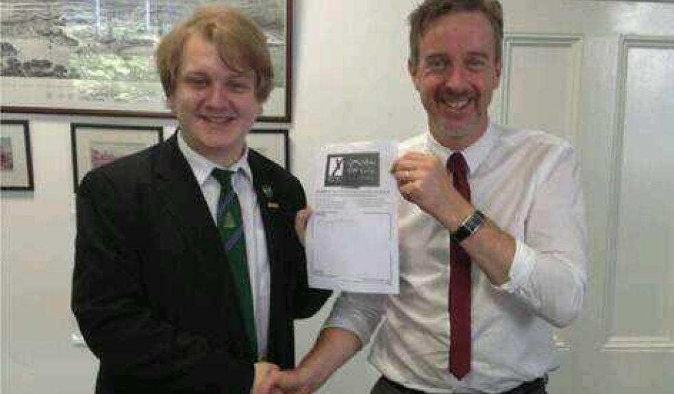 UKYP Member, Harry Samuels with Devonport High School for Boys Headteacher, Mr. Kieran Earley