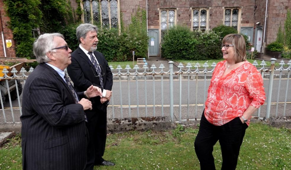 Leader of the Devonshire Freemasons Ian Kingsbury with Charity Steward Reuben Ayres chat to Martha Wilkinson (Chief Exec) of Devon Community Foundation.