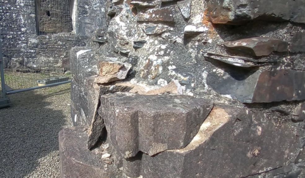 Damage to Okehampton Castle caused by stones having been removed