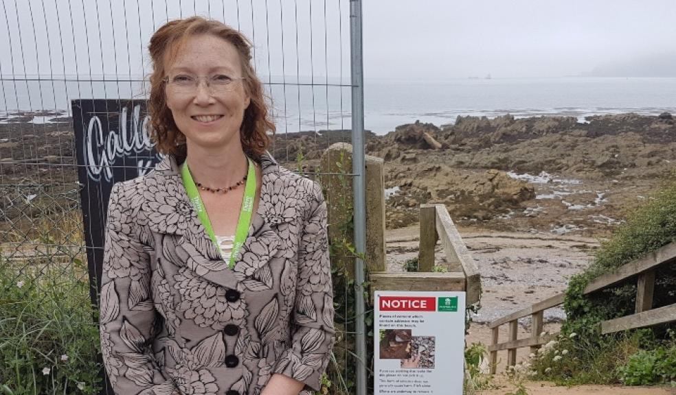 Dr Ruth Harrell at the top of the steps to Mount Batten beach which is now reopen. Photo: Plymouth City Council