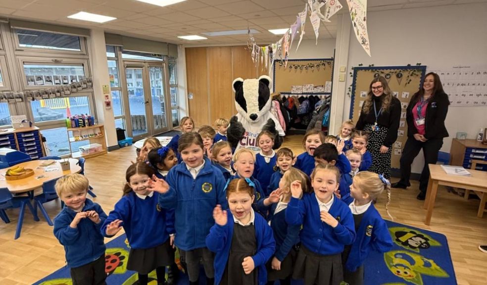 Ernesettle School Reception class meet Bob the Badger
