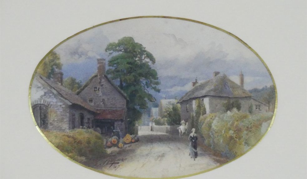 Alfred Leyman watercolour Exeter Road, Honiton 1887 Alfred Leyman watercolour Exeter Road, Honiton 1887