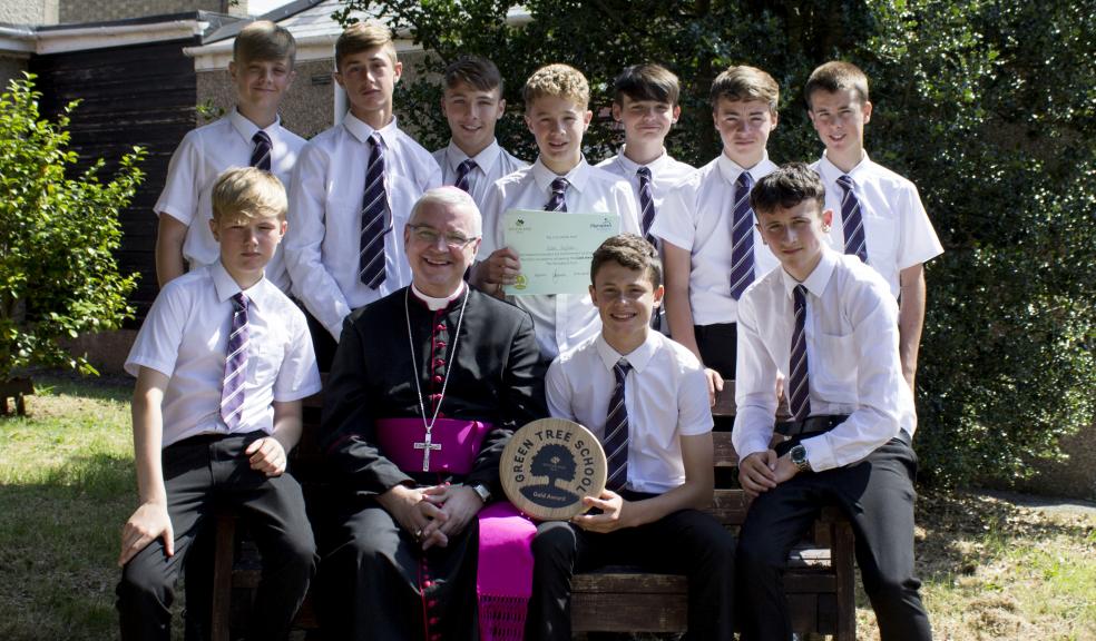 Back row: Alex Bennett, Kaelen Smith, Charlie Holbrook, Daniel Carr, Shane Rainey,Owen Hamilton and Jake Hitchcock. Front Row: Owen Kempe, Mark O'Toole Bishop of Plymouth, Aiden Griffiths and Ed Johnson.