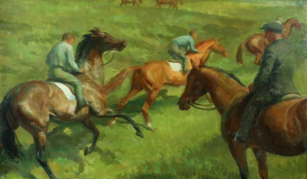 Lionel Ellis (1903-1988) Horsemen on a hillside. Oil in board 1956, signed and dated lower left. 52 x 62cm. Estimate £500-700.