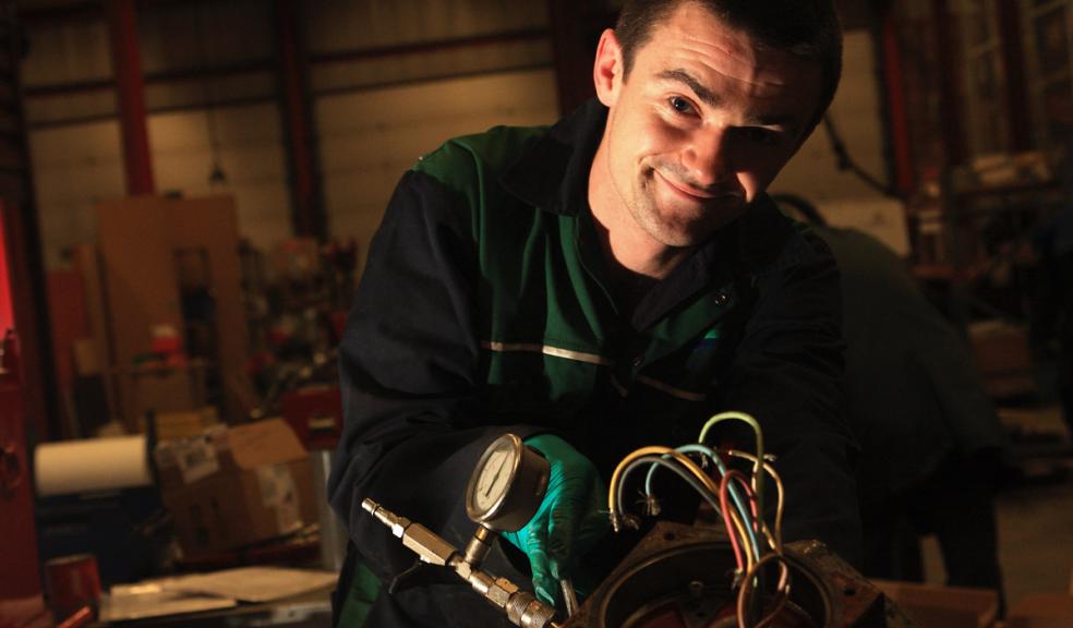 Apprentice Joe Farrant working in South West Water’s workshop in Exeter