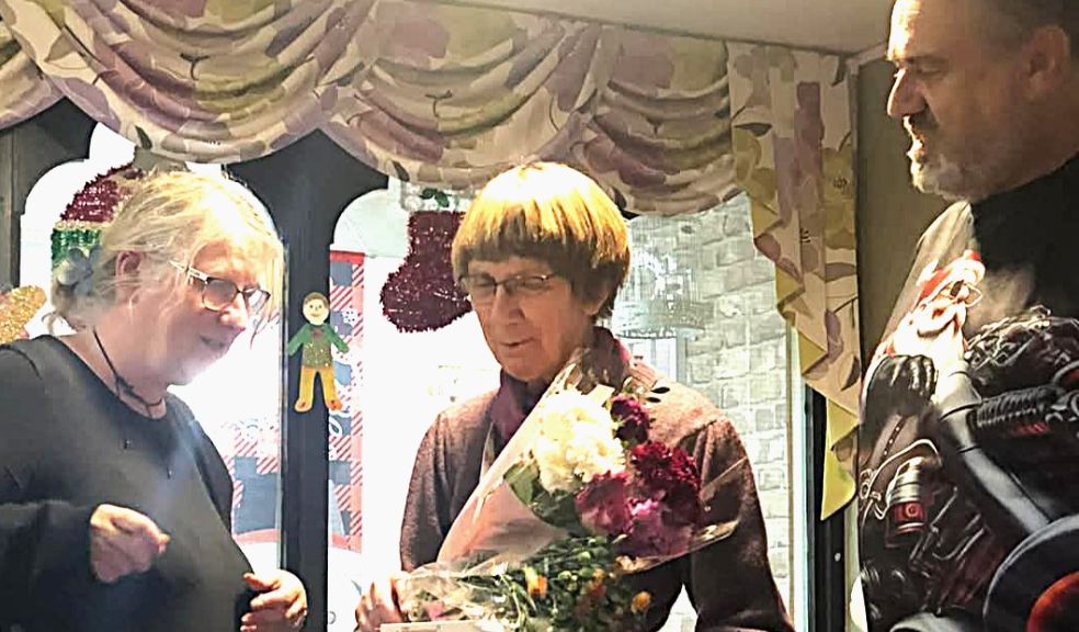 L-R Manager Clare Sinclair, retiring chaplain Joanna Bound, activities co-ordinator Paul Hutt.