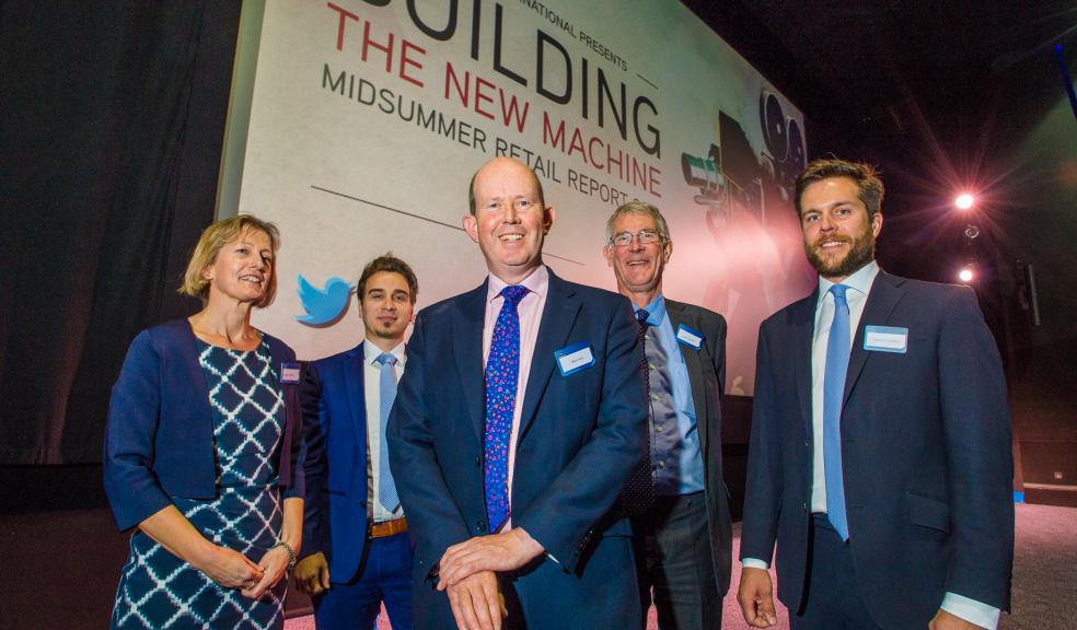 Launch of Colliers International Midsummer Retail Report for South West and South Wales. Speakers left to right: Katie Bapty, Director, Retail Lease Advisory; Martin Mahmuti Associate Director; Nick Turk, Retail Director; Chris Dawson, Director, Lease Advisory; James Findlater, Head of Shopping Centre Investment.