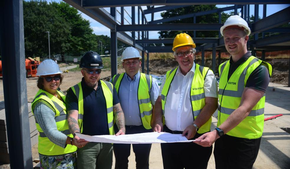Left to right: Council Leisure Partnership Manager Liz Slater, Shane Jeffery and Mark Carleton from Classic Builders Ltd, Deputy Council Leader Pete Smith and Argyle Community Trust Facility Manager Lewis Coombes. Photo courtesy of Plymouth City Council.