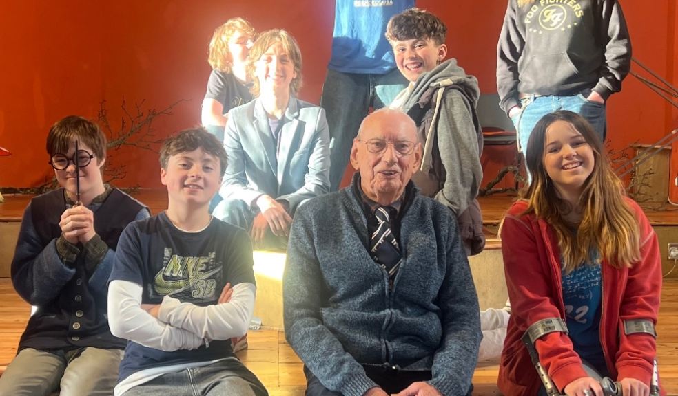 Rehearsals for UNWIPED: Playground Arts Young People's Theatre members with John Osmond (86), whose lived experiences inspired the immersive production bringing generations together at this year's Totnes Fringe Festival.