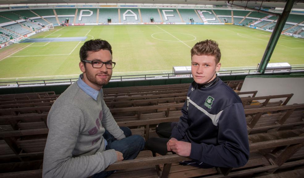 Sebastian Readhead, Plymouth University student meeting with Liam Knowles, Plymouth Argyle football player
