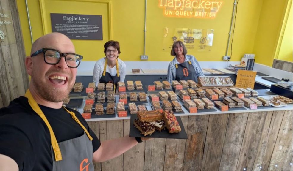 Flapjackery's Oli Robbins with Judith Quinn and Philippa Ryan celebrate Taste of the West Gold