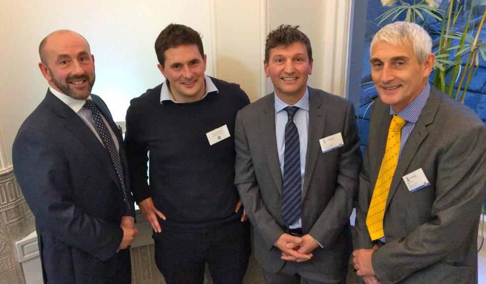 Sound Financial Management directors Paul Meatyard, Adam Pollard and Stephen Murphy with Johnny Mercer MP