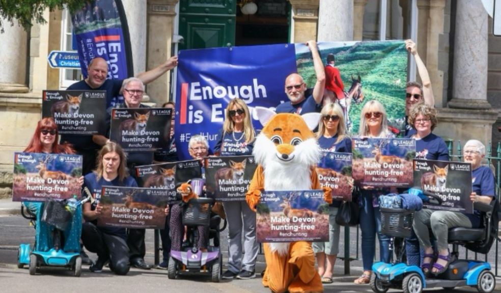League Against Cruel Sports campaigners outside the historic Tiverton Town Hall.