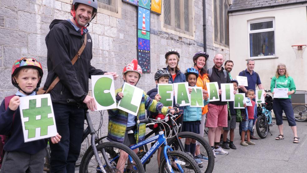 Pupils at Holy Cross Primary School enjoy walking and cycling to school on clean air day in 2019