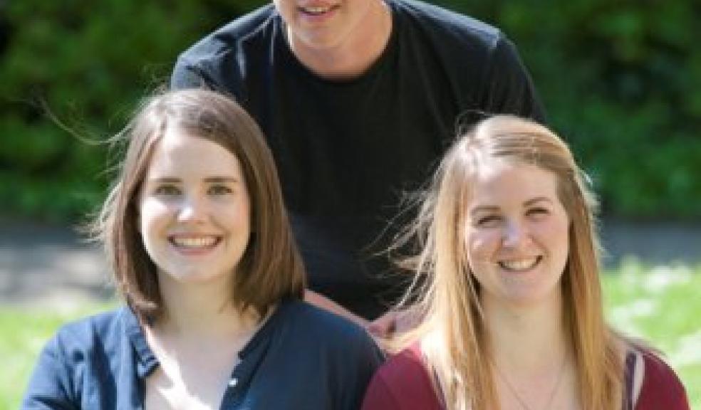 Plymouth University’s RSA Student Design Award winners Robert Watts, Meredith Thompson (left) and Nicole Shadbolt (right)