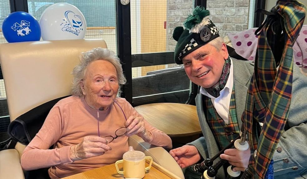 Butterfly Lodge resident Audrey with Dave The Lone Piper Butterfly Lodge resident Audrey with Dave The Lone Piper