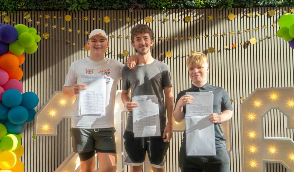 Will Brounger, Charlie Chappell and Joseph Hancox celebrate their GCSE results