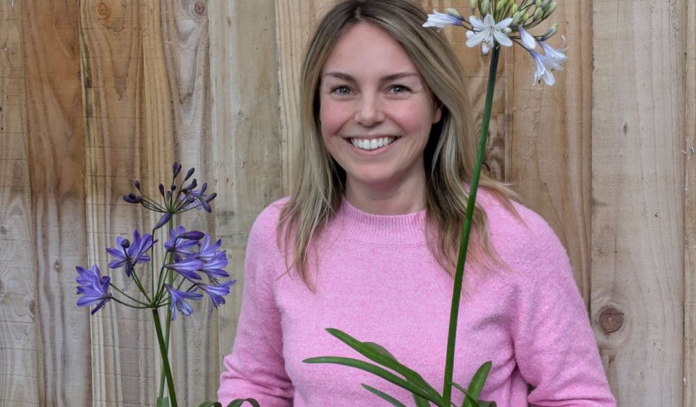 Sabine Jary from Otter Garden Centres A woman holding varieties of Agapanthus