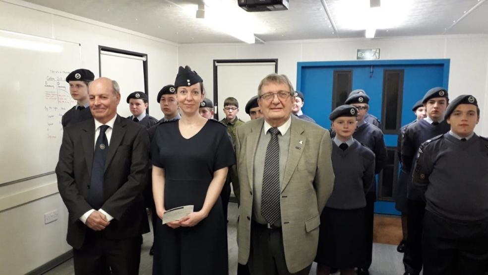 L-R: Noel Nickless, Charlotte Bagnall, Frank Waister surrounded by cadets.