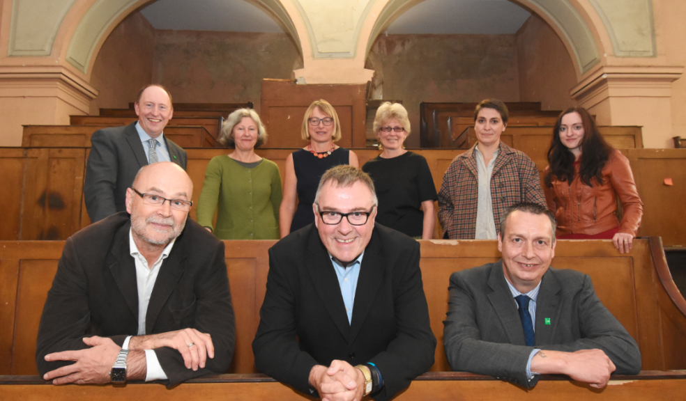 Back row from lefty to right: Gareth Simmons, Programme Manager, History Centre; Judith Robinson, Arts and Cultural Development Manager, Plymouth City Council; Hilary Lade, Board Member, Plymouth Culture; Nicola Moyle, Head of Arts and Heritage, Plymouth City Council; Sarah Chapman, Director, Peninsula Arts; Stacey Anderson, Director, South West Film and Television Archive. Front Row from left to right: Paul Brookes, Programme Director, History Centre; Councillor Tudor Evans, Plymouth City Council; Councillor David Downie, Cabinet Member for Safer and Stronger Communities, Plymouth City Council