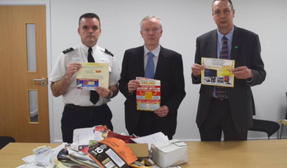 Pictured left to right are Plymouth Partnership Inspector Simon Hardwick (Devon and Cornwall Police), Trading Standards Manager Alex Fry (Plymouth City Council), and Councillor Dave Downie, Cabinet Member for Safer and Stronger Communities for Plymouth City Council.