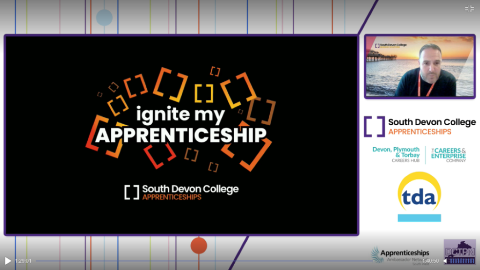 Ben Pountney, Head of Apprenticeships at South Devon College taking part in the recent Virtual Apprenticeship Assembly.