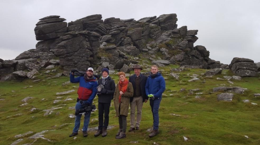The team (left to right): Global Focus's cameraman Simon Hammett, assistant Seb FitzHenry, DNPA Community Engagement Officer Emma Stockley, Historian David Stone and Global Focus Producer/Director Joe Metcalf.