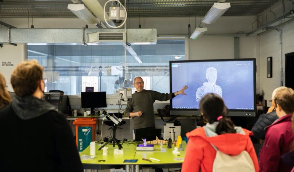 Participants on a tour of the Fab Lab, exploring 3D scanning. Photo credit - Mia Hollywood