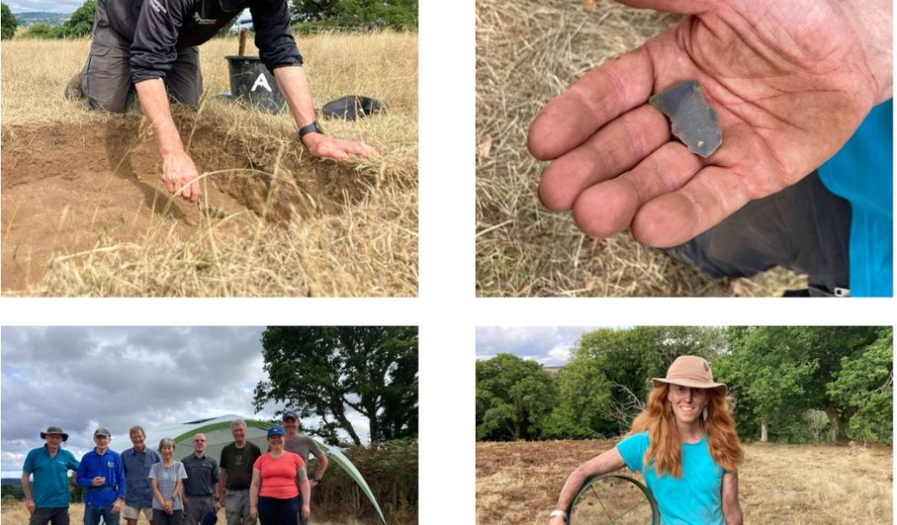 Images show (clockwise from top left): Dr Lee Bray; an artefact recovered; volunteers are all smiles; Emma Stockley. All images © E Stockley