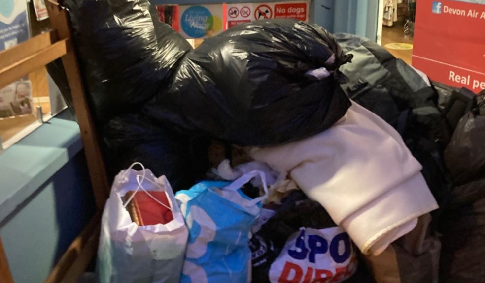Donations left outside a Devon Air Ambulance charity shop last Christmas