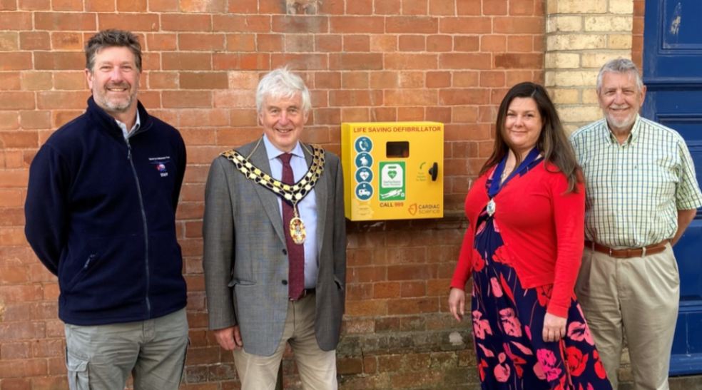 Left to right: Toby Russell Devon Air Ambulance, Chair of Sidmouth Town Council, Cllr Chris Lockyear, Cllr Hilary Nelson and Master of The Lodge of Perseverance, Roger Horton.