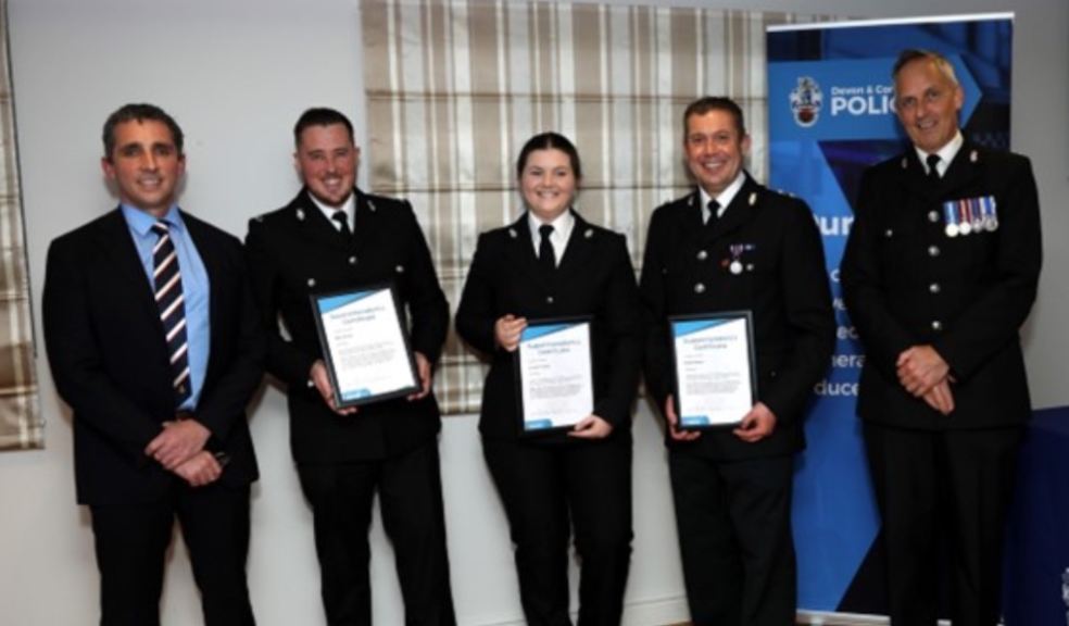 L-R: Chief Insp Graham Thomas, PC Matt South, PC Lydia Fallaize, Inspector Ewan Seear and Supt Toby Davies.