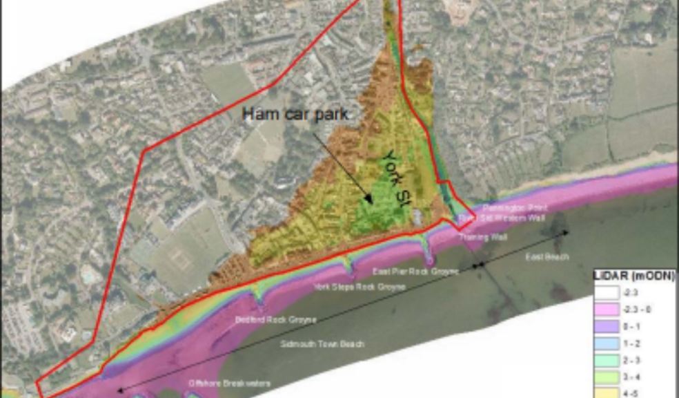 Sidmouth LiDAR data showing low lying areas. Photo: EDDC