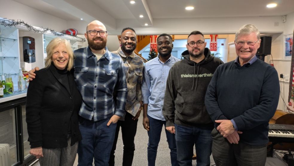 Southern Healthcare nurses celebrate completing their diploma. L-R Margot Whittaker with Phillip Adams, Francis Agyei, Philip Yeboah, Cosmin Lupoi and Geoffrey Cox.